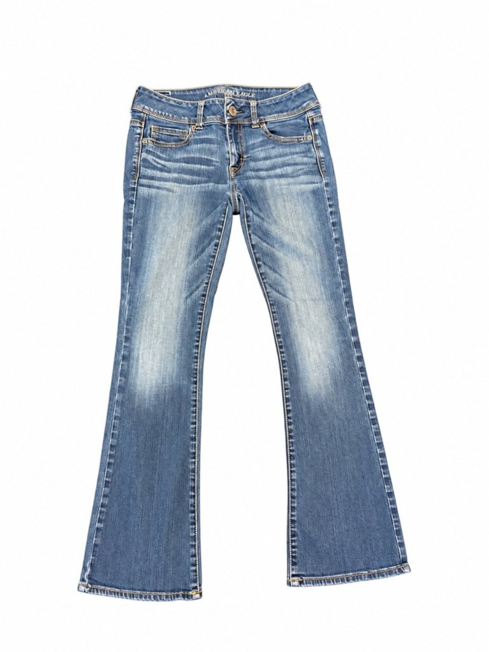 American Eagle Kick Boot Jeans Womens 2 Short Blue Low Rise Stretch Bootcut Y2K
